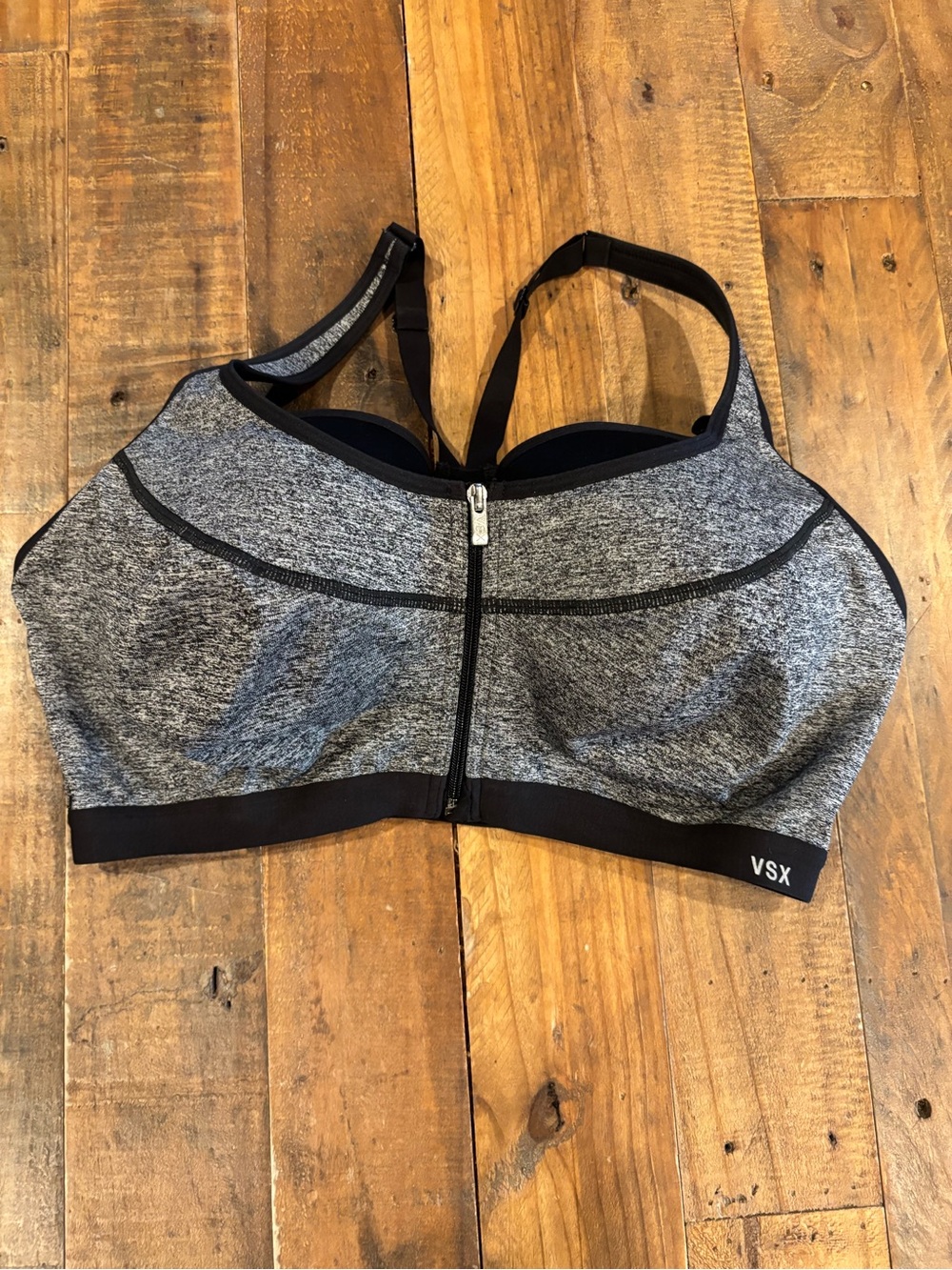 VSX Gray Heather Front-Zip Sports Bra with Black Trim